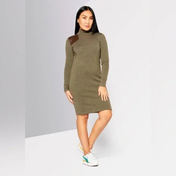 Lauren Ralph Lauren Faux Leather Trim 100% Merino Wool Sweaterdress Sz. 1X - Picture 5 of 16